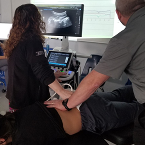 picture Easley chiropractic ultrasound imaging of spinal vertebrae during treatment